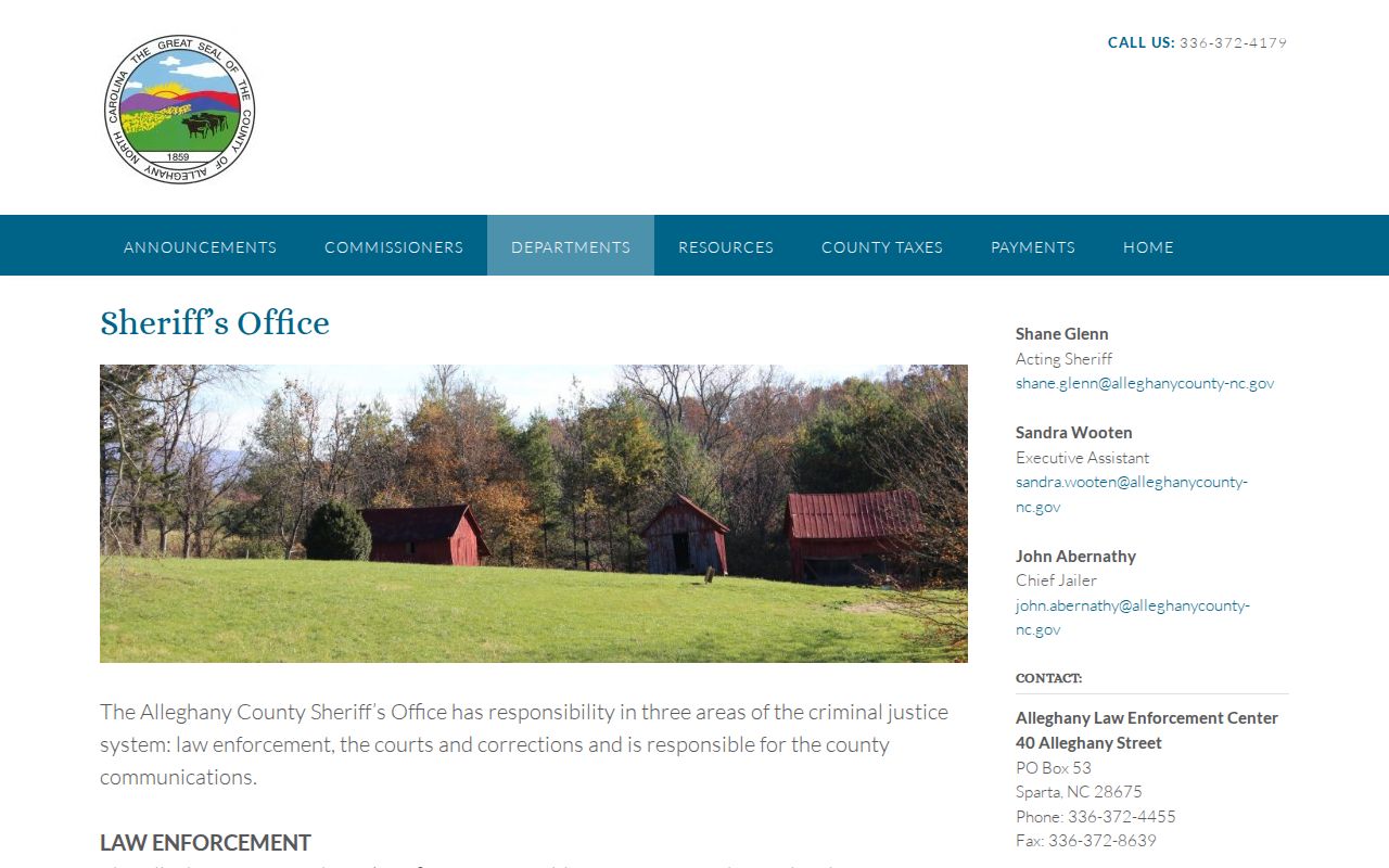Alleghany County arrest and jail duties on the official sheriff page
