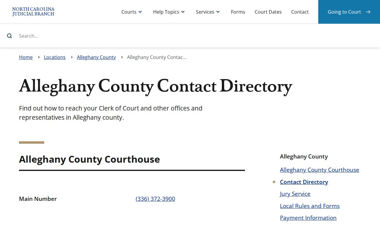 Alleghany County criminal court directory for clerk judges prosecutor and magistrate