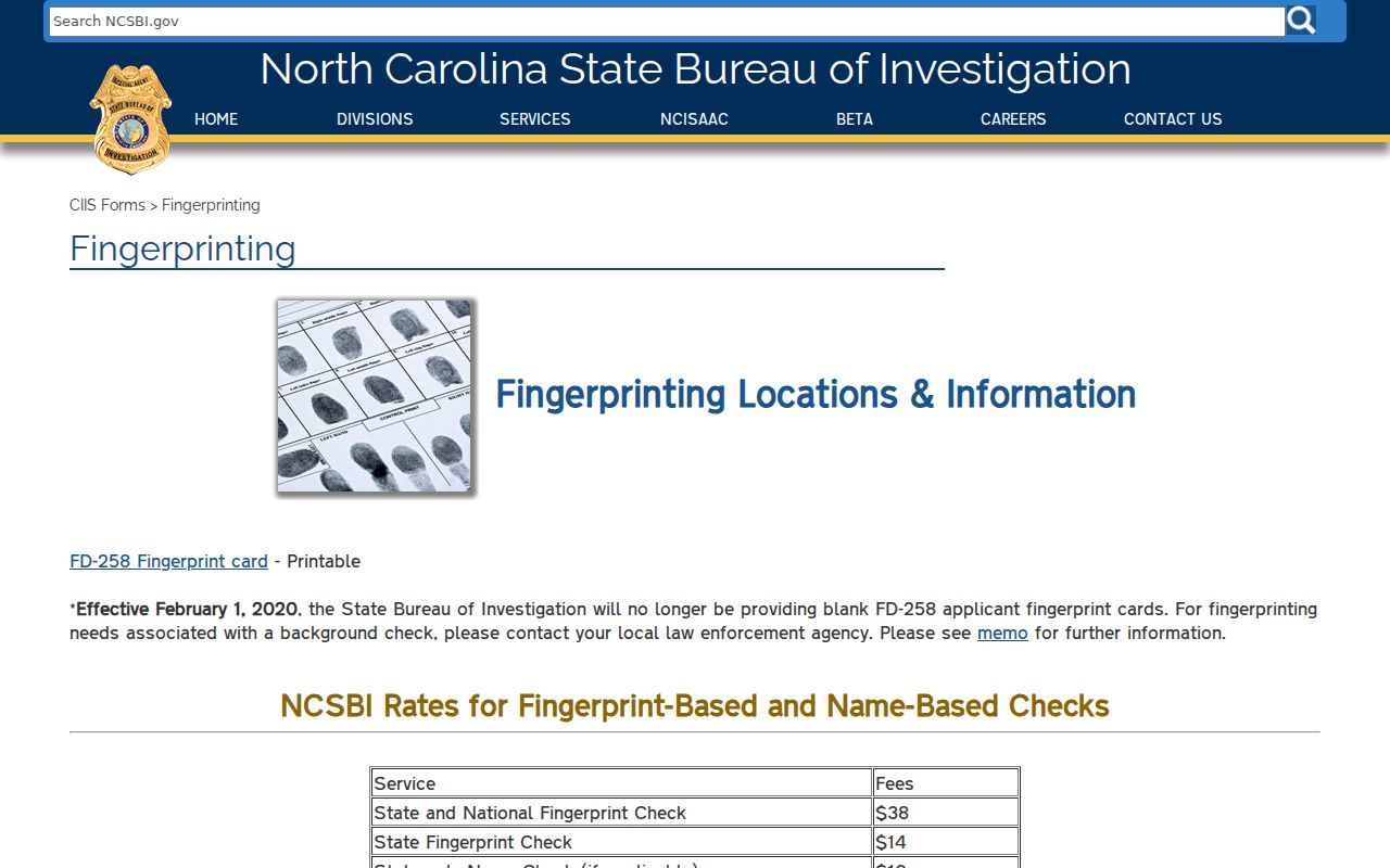 Alleghany County criminal history fingerprint channel and fees