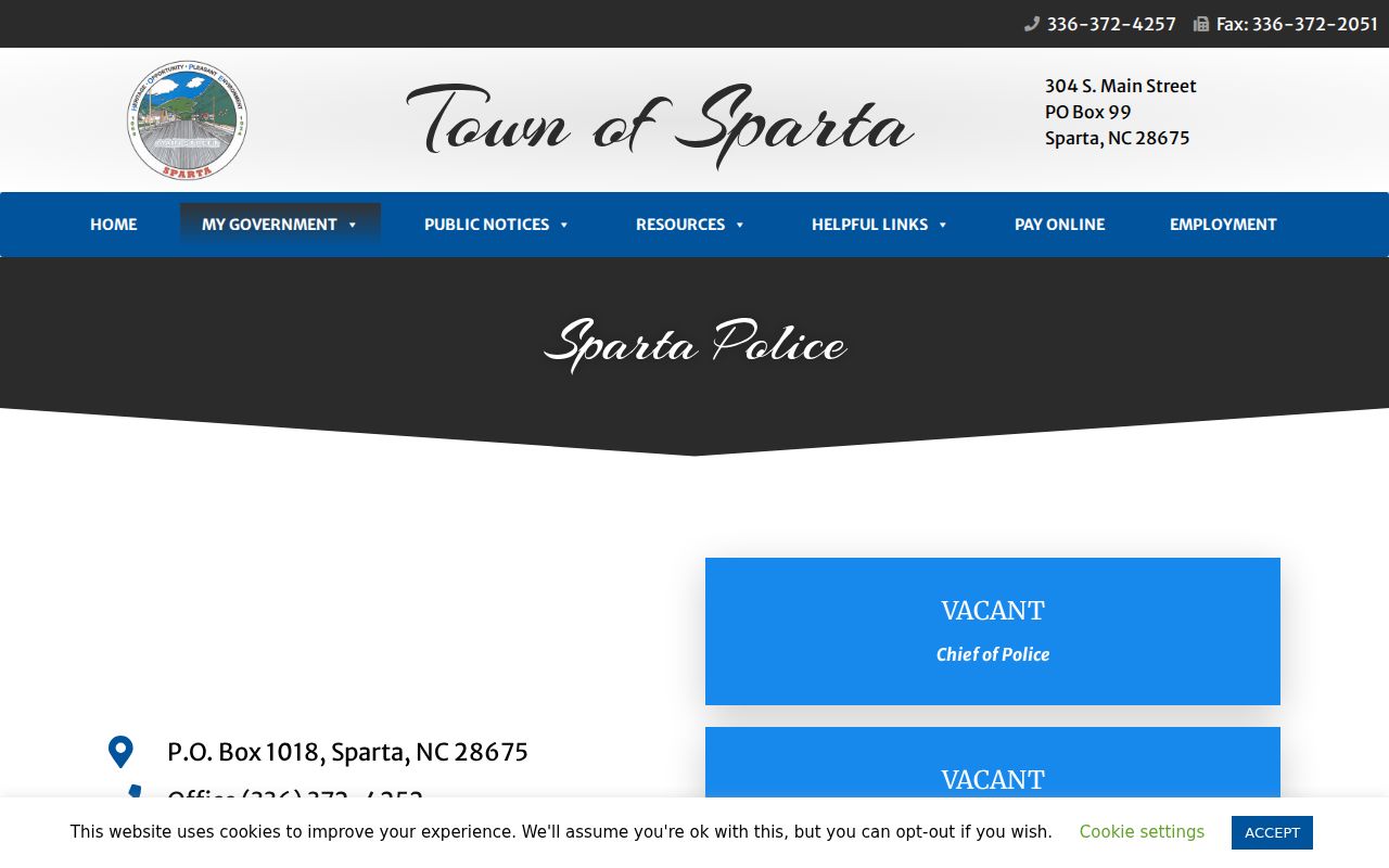 Sparta Police contact page for local criminal records